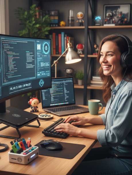 Banner-mujer-en-su-escritorio-Tecnologia-y-Gadgets