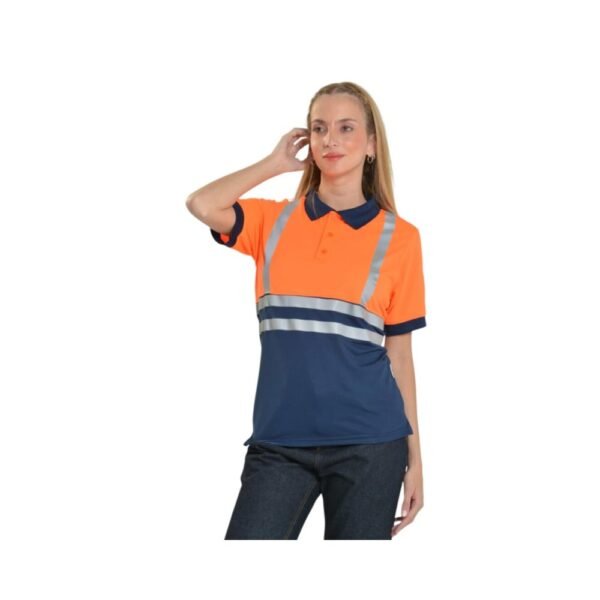 Polo-de-Seguridad-Manga-Corta-con-Reflejante-ZTP06-Naranja-Vista-Frontal-Mujer